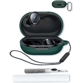 Case for Soundcore by Anker Space A40 Adaptive Active Noise Cancelling Wireless Earbuds,Soft Protective,BOVUGAC Silicone Case Cover For Soundcore space A40 with Keychain & Cleaning Kit & Lanyard-Green