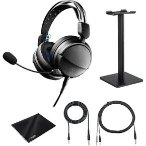 Audio-Technica ATH-GL3 High-Fidelity Closed-Back Gaming Headset with Detachable Mic (Black), Waith Aluminum Headset Stand (Black) and Waith Microfibre Cleaning Cloth with Bag (Essential Bundle Set)