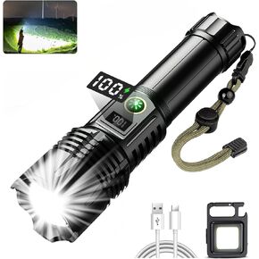 Flashlights LED High Lumens Rechargeable, 1200000 Lumens Powerful Flashlight, Super Bright Tactical Flash Light, High Power Handheld USB-C Flashlights, 5 Modes Waterproof & Zoomable for Camping