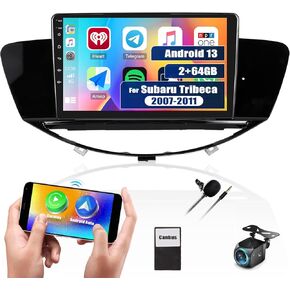 2G+64G Android 13 Car Stereo for Subaru Tribeca 2007-2011 with Wireless Carplay Android Auto,9" Touchscreen Car Radio with Mirror Link WiFi/GPS Navigation Bluetooth FM/RDS SWC+Rear Camera