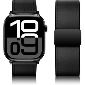 Qimela Magnetic Leather Strap Compatible with Apple Watch Band 38mm 40mm 41mm 42mm 44mm 45mm 46mm 49mm for Men Women,Top Grain Genuine Leather Wristband for iWatch Series 10 9 8 7 6 5 4 3 Ultra 2 1 SE