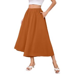SUEANI Women's Wide Leg Capri Pants Baggy Culottes Elastic Waist Casual Palazzo Pants with Pockets