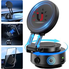 Foluu Upgraded Car Magnetic Phone Holder, Extendable+Touch Switch, 360° Rotatable Car Navigation Holder, Double-Sided Magnetic & Vacuum Adsorption, for Windshield, Dashboard, Kitchen, Bedroom, Office