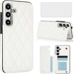 Asuwish Phone Case for Samsung Galaxy S24 Plus S24+ 5G Wallet Cover with Tempered Glass Screen Protector and Leather RFID Card Holder Stand Cell Accessories S24plus 24S + S 24 24+ Women Men White
