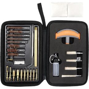 Rifle and Handgun Cleaning Kit, for .22, .357, .38, 9mm, .45 Caliber Pistol, .30, .270, .250, .243, Rifle Cleaning Kit (Bronze Bore Brush, Brass Rods, Brass Jags and Brass Slotted Tips)