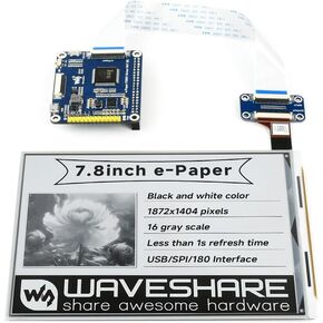 waveshare 7.8inch E-Ink Display HAT Compatible with Raspberry Pi4B/3B+/3B/2B/B+/A+/Zero/Zero W/WH/Zero 2W 1872×1404 Resolution IT8951 Controller USB/SPI/I80 Interface Supports Partial Refresh