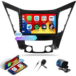 4G+64G 8 Android 13 Car Stereo Radio for Hyundai Sonata 2010 2011 2012 2013 2014 2015 Wireless CarPlay Android Auto Bluetooth 5.0 EQ GPS 9" Touchscreen Mirror Link WiFi/FM/RDS/SWC Backup Camera Canbus