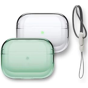 Airpods Pro 2nd Generation Case Cover, Clear Soft TPU Protective Cover Compatible with Apple AirPods Pro 2 Wireless Charging Case with Keychain and Lanyard (Clear)(White/Green)