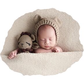 Zeroest Newborn Photography Outfits Boy Girl Bear Props Baby Photoshoot Crochet Bonnet Stuffed Animals for Newborn Photo