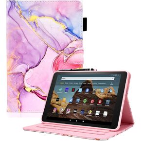 DTangLsm Case for Amazon Fire HD 8 Tablet (8th / 7th / 6th Generation 2018 2017 2016 Release) Slim PU Leather Stand Cover Folio Shell Case for Previous 8" Kindle Fire HD 8 Case, Red Marble