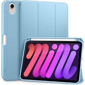 DTTO for iPad Mini 7th (A17 Pro) /6th Generation Case, iPad Mini 7 Case 2024 / Mini 6 Case 2021 8.3 Inch with Pencil Holder, Trifold Stand Smart Case with Soft TPU Back, Sky Blue