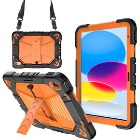 Case for iPad 10th Generation Case with Pencil Holder 2022 10.9 Inch, Heavy Duty Shockproof Rugged Protective Case.(Orange+Black)