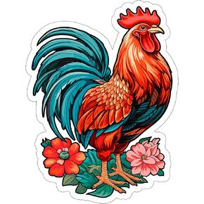 Rooster Sticker Decal Vinyl Small Waterproof for Water Bottle, Mug, Passport, Scrapbook, Notebook, Laptop, Tumbler, Skateboard, Computer, Phone, Car, Funny Gift