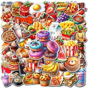 Pack 50 PCS Cute Fast Food Stickers Chips Hamburger Yummy Aesthetic Waterproof Vinyl Decals Sticker for Kids Teens Girls Decorations Laptop Hydro Flask Phone Skateboard Luggage