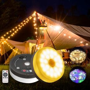Camping String Lights, 4 in 1 Large Capacity 32.8FT Rechargeable Camping Lights String with 13 Lighting Modes, IPX4 Waterproof Portable Tent Lights for Garden Party Patio Decorating Camping Essentials