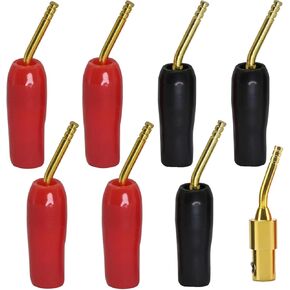 Oiyagai 8 Pcs Gold Plated 2mm Banana Plug Pin Screw Type, Audio Amplifier Wiring Plug Adapters Speaker Pin Connectors (4 Red + 4 Black)
