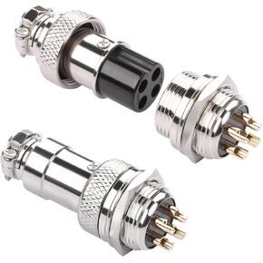 QIANRENON Gold Plated GX16 4 Pole Aviation Plug Socket GX16 4Pin Male Bulkhead Mount Airline Plug Connector GX16-4 Female Cable Solder Adapter M16, 400V/7A, for Electrical Signal Connection, 2Pcs