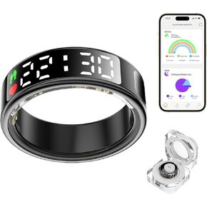 Smart Ring Health Tracker with LED Display Screen, IP68 Waterproof Fitness Ring, Bluetooth Connection Health Ring Compatible with iOS/Android, Activity Tracker/Heart Rate/Blood Oxygen/Sleep/Step