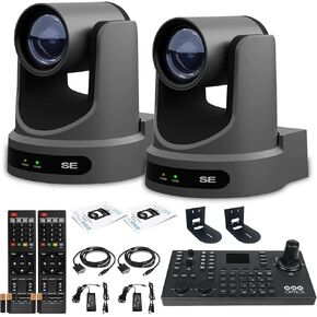 2 x PTZOptics Move SE PTZ Camera Grey with 20x Optical Zoom + SuperJoy PTZ Camera Controller + 2 x Wall Mount