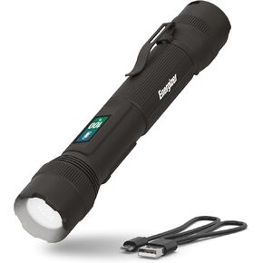 Energizer X1000 Rechargeable LED Flashlight with Power Indicator, Super Bright Flashlight, IPX4 Water Resistant, Rugged Light for Outdoors, Emergencies