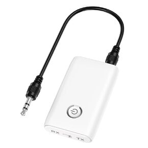 JXTZ Aux Bluetooth 5.0 Adapter for Car, 2 in 1 Bluetooth Transmitter Receiver, Bluetooth Car Adapter for Hands-Free Call, 3.5mm Aux Bluetooth Receiver Car Home Stereo System/Headphone/Speaker White