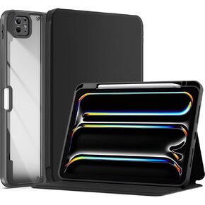 ProCase Smart Case for iPad Pro 11 Inch 2024 M4 with Pencil Holder, Clear Back Slim Tri-Angle Folio Stand Shell Tablet Cover for iPad Pro 11" 2024 5th Generation-Black