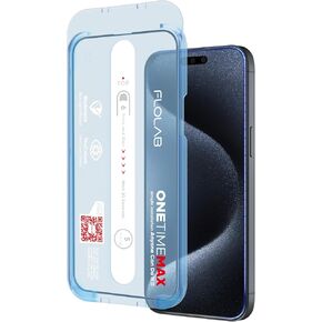 FLOLAB NanoArmour ONETIME MAX for iPhone 15 Pro Screen Protector: Anti-Blue Light Screen Protector, 3D Clear, Military-Grade Tempered Glass, Durable, Smooth, Easy Install, Dust-Free