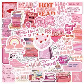 60pcs Pink Book Stickers for Kindle,Pink Bookish Reading Stickers for Ebook Case Scrapbook Vision Boards, Book Accessories, Booktok Stickers Book Lover Stickers Bookish Gifts for Teens Adults