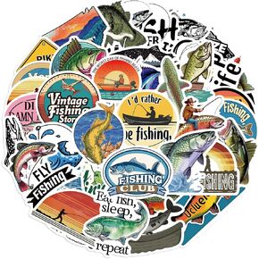 50 Pcs Funny Fishing Stickers, Fish Stickers for Outdoor Enthusiasts, Waterproof Vinyl Bumper Decals for Laptops, Water Bottle, Skateboards,Fishing Boxes, Great Gift for Fishing Enthusiasts (Fishing)
