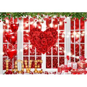 LYCGS 7x5ft Valentines Backdrop Red Love Heart Banner X-334