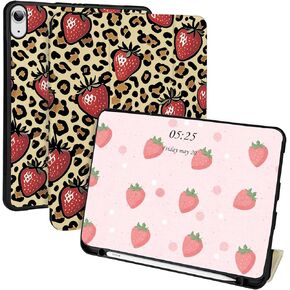 Compatible for iPad Air 11-inch M2 (2024), iPad Air 5th / 4th Generation (2022/2020) 10.9 Inch Cute Flowe Case, with Pencil Holder, Floral Pattern Soft TPU Trifold Stand Protective Case