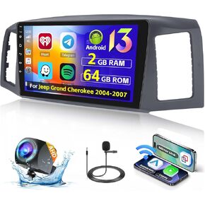 [2+64G] Hikity Android 13 Car Stereo for Jeep Grand Cherokee 2004 2005 2006 2007, 10.1'' Touch Screen Car Radio with Wireless CarPlay Android Auto GPS Mirror Link WiFi BT SWC FM/RDS