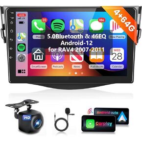 4G 64G Radio for Toyota RAV4 2007 2008 2009 2010 2011 Car Stereo with Wireless CarPlay Android Auto,9inch [1280x720P] HD IPS Touch Screen 5.0Bluetooth FM/RDS Radio GPS WiFi AHD Backup Camera in Kuwait