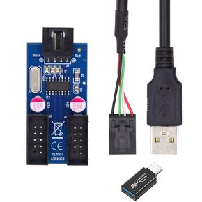 chenyang USB 2.0 Front Panel Header 1 to 2 9Pin/10Pin HUB Mainboard Header Extension Adapter Splitter Cable with USB C Converter