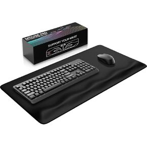 JIKIOU Large Gaming Mouse Pad with Superior Micro-Weave Cloth, 3in1 Mouse Pad and Keyboard Wrist Rest Pad, Waterproof Desk Pad with Non-Slip Base for Typing Pain Relief, 29.5x14.9 in Black
