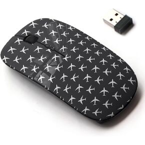 2.4G Wireless Mouse with Cute Pattern Design for All Laptops and Desktops with Nano Receiver - Airplane Commercial Aviation Sign