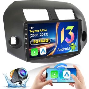 [2+64G] Hikity Android 13 Car Stereo for Toyota RAV4 2006-2012, Wireless CarPlay Radio Android Auto, 10.1'' Touch Screen Car Radio GPS Navigation Mirror Link WiFi BT DSP
