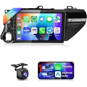 podofo 8 Core+2G+64G Car Radio for Toyota Hilux 2015-2020, Wireless Apple Carplay Android Auto Car Stereo, 10.1" IPS Touchscreen with WiFi, GPS, Bluetooth,FM/RDS, 32EQ DSP, Rear Camera