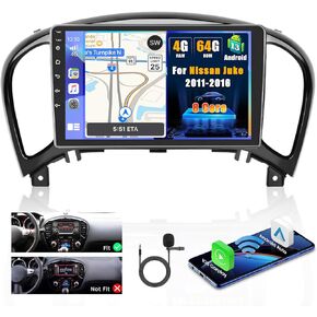 8 Core 4G+64G Inefala for Nissan Juke 2011-2016 Android 13 Radio Kit with Wireless Carplay&Android Auto, 9" Touchscreen Stereo Upgrade with GPS WiFi 32EQ DSP 59UI Mic