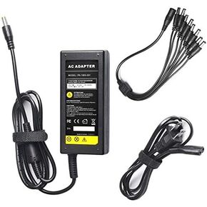 Security Camera Power Adapter, 12V 5A, 100V-240V AC to DC, 8-Way Power Splitter Cable, FCC Certified, for Analog/AHD DVR/Camera, RGB LED Strip Lights
