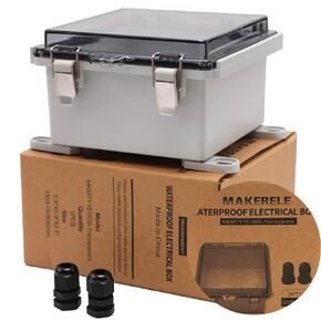 MAKERELE Small Junction Box Plastic Hinged Cover Transparent Lid IP67 Outdoor Electrical Project with Plastic Enclosure 5.9×5.9×3.5 inch(150×150×90mm)
