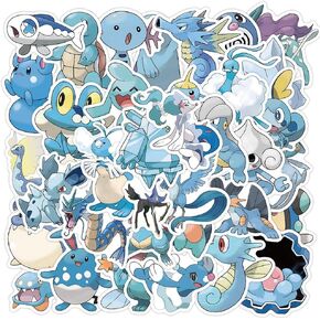 Waterproof Vinyl Stickers for Kids Water Bottles, Cases, laptops Cute Stickers Pack (Blue Pokemon(50PC)