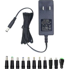 12V 2A 24W Power Supply Adapter with 11 Interchangeable Jacks Plug, 1 Pack