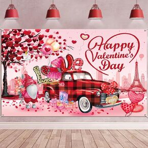 HOWAF Valentines Day Backdrop Banner, Romantic Love Happy Valentine’s Day Background Banner for Valentines Day Party Photograph with Husband Wife Lover, Valentines Day Party Supplies Welcome Banner