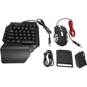 One Handed RGB Gaming Keyboard and Combo with Converter, 35 Key USB Wired Mechanical Keyboard with Wrist Rest, Phone Bracket, for Android, for Harmony, for iOS