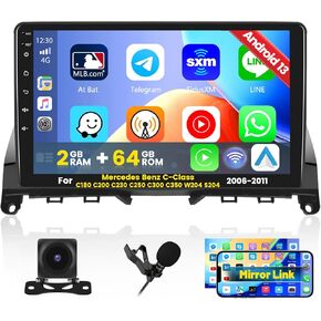 Roinvou [2G+64G] Car Radio for Mercedes Benz C-Class C180 C200 C230 C250 C300 C350 W204 S204 06-11 with Wireless Carplay/Android Auto, 9 Inch Android 13 IPS Touch Screen Car Stereo, 28UI, BT, WiFi in Kuwait