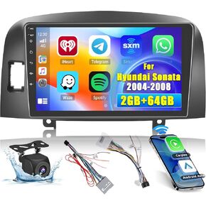 Hikity Android Car Stereo for Hyundai Sonata 2004-2008 Radio 2+64GB 9 Inch Touchscreen Car Radio Wireless Carplay Android Auto Support GPS Navigation WiFi Bluetooth FM EQ Backup Camera