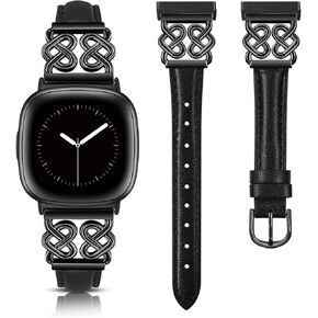 TOYOUTHS Leather Band Compatible with Fitbit Versa 4/Versa 3/Sense 2/Sense Bands Women, Elegant Dressy Slim Leather Strap with Designer Celtic Heart-Shaped Knot Buckle for Versa 4 Sense 2 Smartwatch