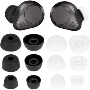 Earbud Replacements Tips Earbuds Tips Soft Rubber Silicone Eargel Cover, Compatible with Jabra Elite 75t/ 65t/ Active/ 7 Pro/Elite 3/ Elite S/M/L 6 Pairs Black and Transparent White