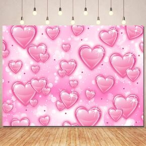Pink Heart Backdrop for Early 2000s Valentines Day Photoshoot,90s Backdrops Love Heart Y2K Banner Photography Background for Women 16 18 30th Birthday Party Decorations Photo Booth Props 7x5ft